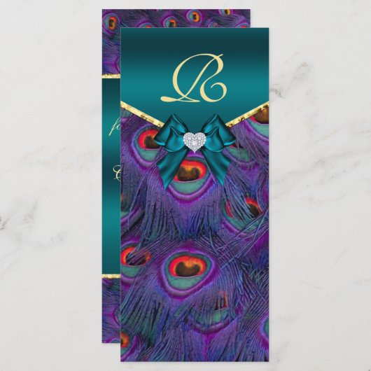Blauwgroen Plum Peacock Wedding Program Rack Kaart (Voorkant / Achterkant)