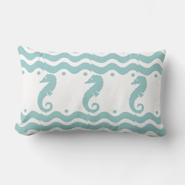 blauwgroen poeder blauw en wit SEAHORSE Kussen (Voorkant)