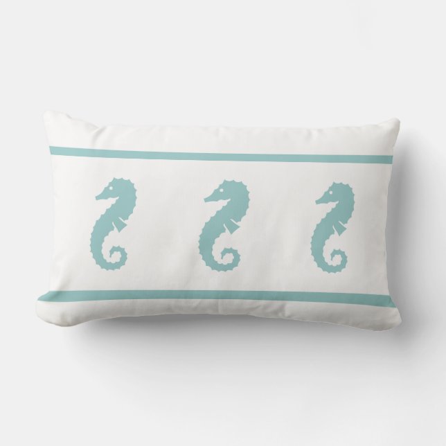 blauwgroen poeder blauw en wit SEAHORSE Kussen (Voorkant)