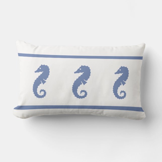 blauwgroen poeder blauw en wit SEAHORSE Kussen (Voorkant)