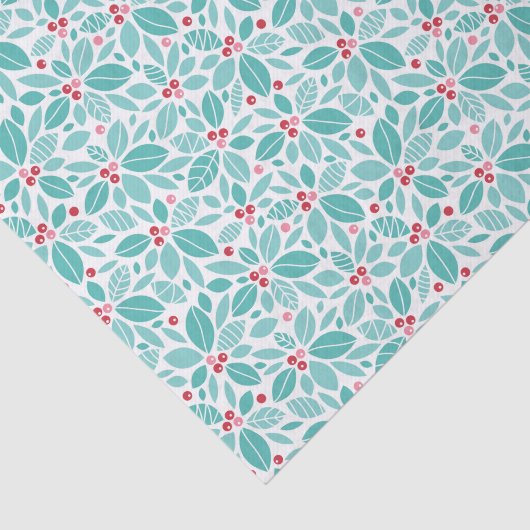 Blauwgroen Poinsettia Patroon Tissuepapier (Detail)
