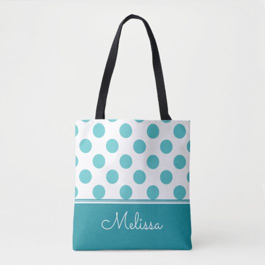 Blauwgroen poka Dots | Gepersonaliseerd Tote Bag (Voorkant)