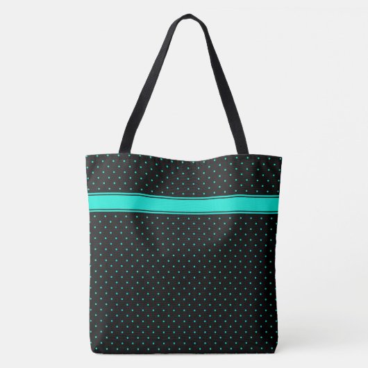 Blauwgroen poka puntpatroon op zwarte aangepaste n tote bag (Achterkant)