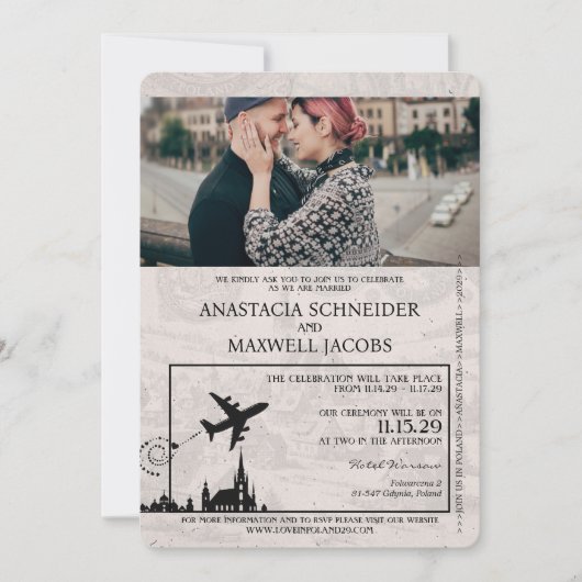 Blauwgroen Polen Paspoort bruiloft uitnodiging (Voorkant)