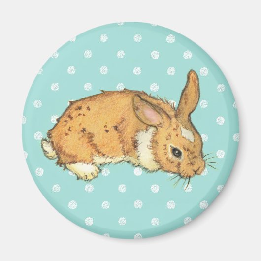 Blauwgroen Polka Dot bunny Magneet (Voorkant)