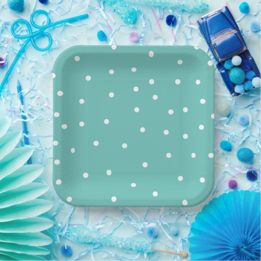 Blauwgroen Polka Dot Pattern Minimalist Papieren Bordje (Feest)
