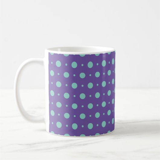 Blauwgroen Polka Dots op Paarse Classic Mok (Links)