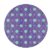 Blauwgroen Polka Dots op Paarse Decoratief Glas Snijplank (Voorkant)