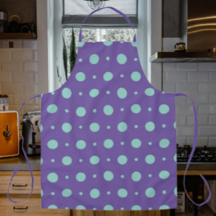Blauwgroen Polka Dots op Paarse Schort – Keuken Fu