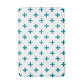 Blauwgroen polka kruist wit badmat (Voorkant Verticaal)