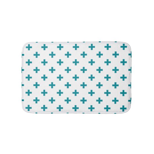 Blauwgroen polka kruist wit badmat (Voorkant)