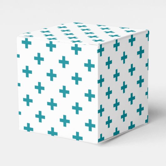 Blauwgroen polka kruist wit bedankdoosjes (Voorkant Zijde)