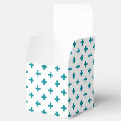Blauwgroen polka kruist wit bedankdoosjes (Geopend)