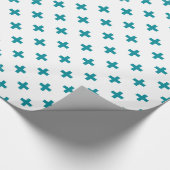 Blauwgroen polka kruist wit cadeaupapier (Hoek)