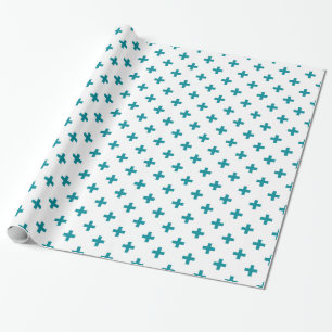 Blauwgroen polka kruist wit cadeaupapier