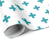 Blauwgroen polka kruist wit cadeaupapier (Rol Hoek)