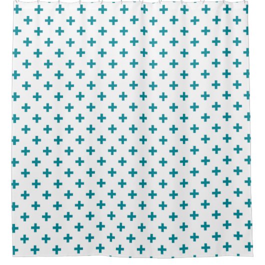 Blauwgroen polka kruist wit douchegordijn (Voorkant)