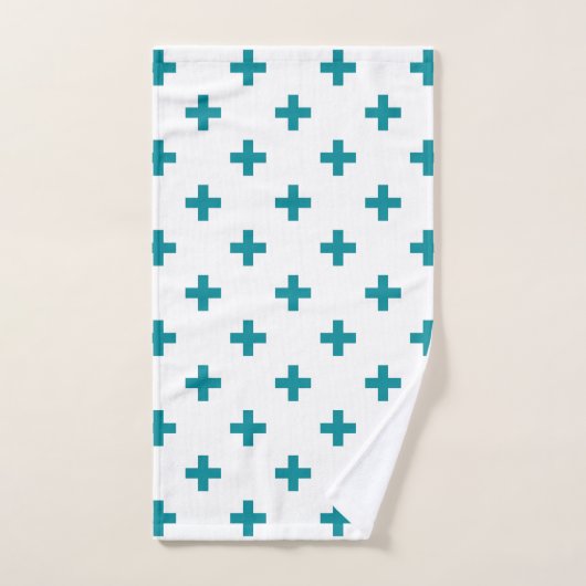 Blauwgroen polka kruist wit handdoek (Handdoek)