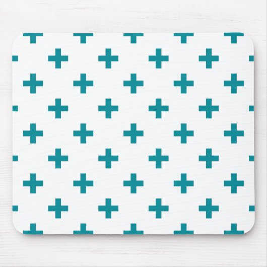 Blauwgroen polka kruist wit muismat (Voorkant)