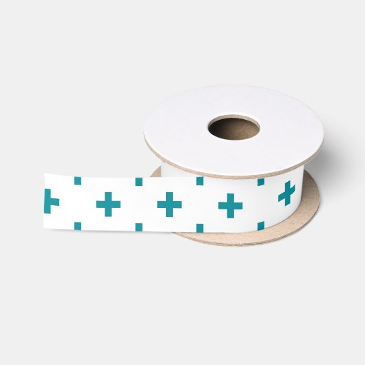 Blauwgroen polka kruist wit satijnen lint (Spoel)