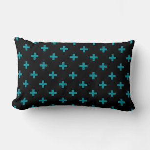 Blauwgroen polka kruist zwart kussen