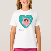 Blauwgroen Polkadot Heart Pink Ballerina T-shirt (Voorkant)