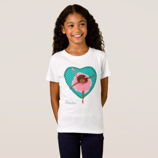 Blauwgroen Polkadot Heart Pink Ballerina T-shirt (Voorkant volledig)