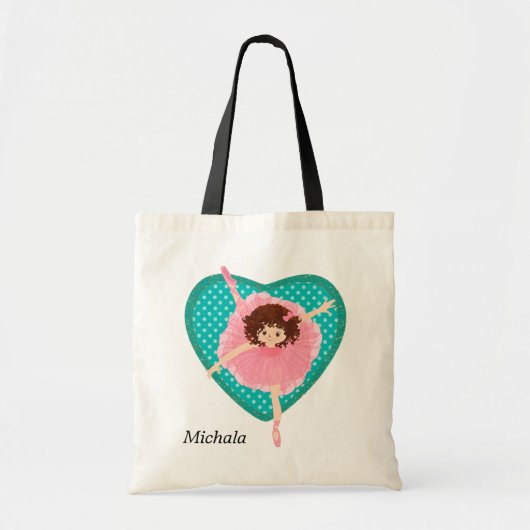 Blauwgroen Polkadot Heart Pink Ballerina Tote Bag (Voorkant)