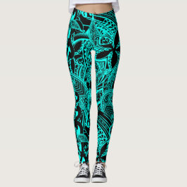 Blauwgroen polynesiaans - Blauwgroen stammenDesign Leggings
