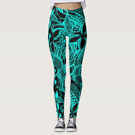 Blauwgroen polynesiaans - Blauwgroen stammenDesign Leggings (Voorkant)