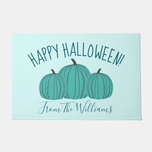 Blauwgroen pomkin Happy Halloween Doormat Deurmat (Voorkant)