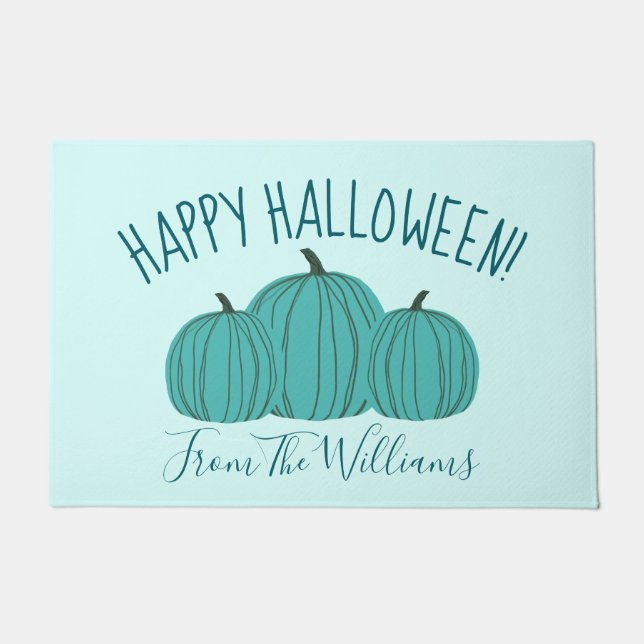 Blauwgroen pomkin Happy Halloween Doormat Deurmat (Voorkant)