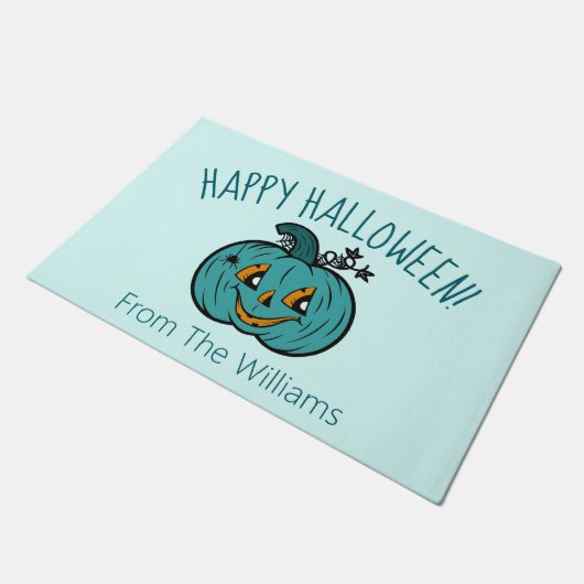 Blauwgroen pomkin JackoLantern Happy Halloween Doo Deurmat (Schuin)