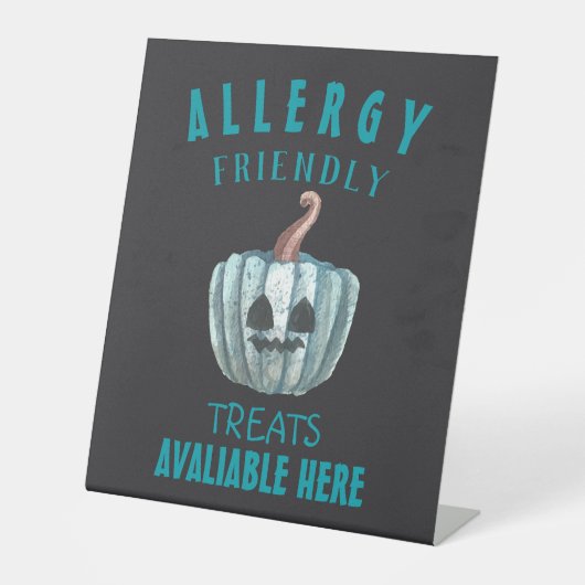 Blauwgroen Pompoen Halloween Allergie Vriendelijke Reclamebord Met Voetstuk (Voorkant)