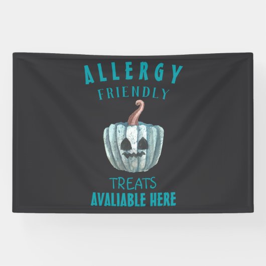 Blauwgroen Pompoen Halloween Allergie Vriendelijke Spandoek (Horizontaal)