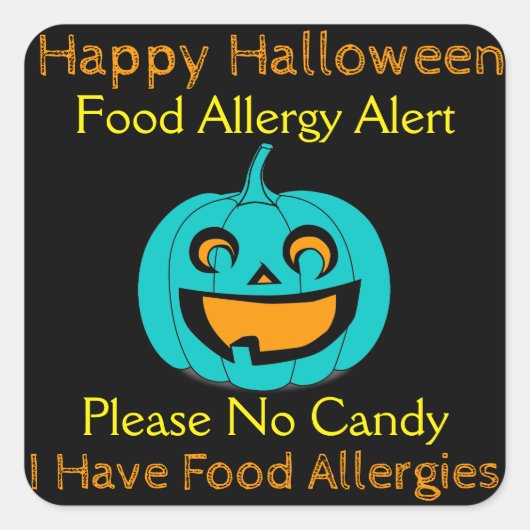 Blauwgroen Pompoen Halloween Voedsel Allergie Stic Vierkante Sticker (Voorkant)