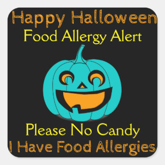 Blauwgroen Pompoen Halloween Voedsel Allergie Stic Vierkante Sticker