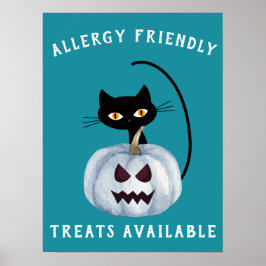 Blauwgroen Pompoen Halloween Zwart Kat Allergie Vr Poster
