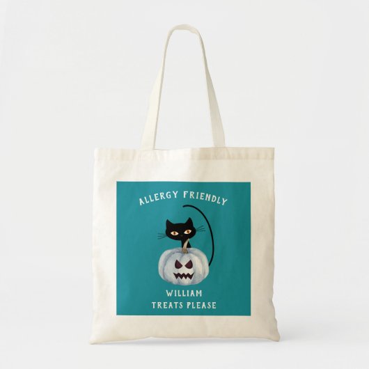 Blauwgroen Pompoen Halloween Zwart Kat Allergie Vr Tote Bag (Voorkant)