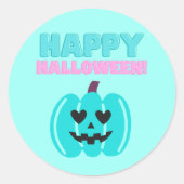 Blauwgroen pompoen Happy Halloween Ronde Sticker (Voorkant)