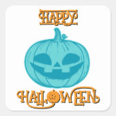 Blauwgroen pompoen Happy Halloween Square Sticker (Voorkant)