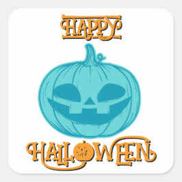 Blauwgroen pompoen Happy Halloween Square Sticker