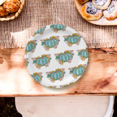 Blauwgroen pompoen Herfst bloemenpatroon Papieren Bordje