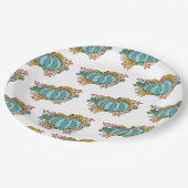 Blauwgroen pompoen Herfst bloemenpatroon Papieren Bordje (Gekanteld)