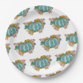 Blauwgroen pompoen Herfst bloemenpatroon Papieren Bordje (Voorkant)