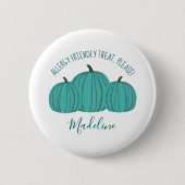 Blauwgroen pompoen Trick or treat Button (Voorkant)