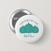 Blauwgroen pompoen Trick or treat Button (Voorkant /achterkant)