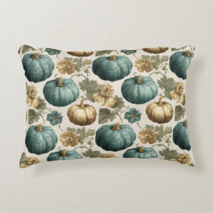 Blauwgroen pompoenen en Golden Floral Pattern Accent Kussen