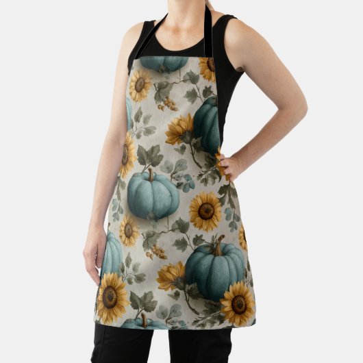 Blauwgroen pompoenen en gouden zonnebloemen schort (Insitu)