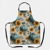 Blauwgroen pompoenen en gouden zonnebloemen schort (Voorkant)